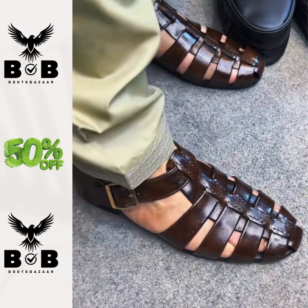 Branded Pure Imported Leather Handmade Strap Sandal New