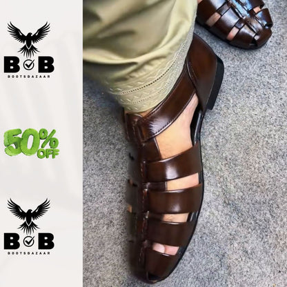 Branded Pure Imported Leather Handmade Strap Sandal New