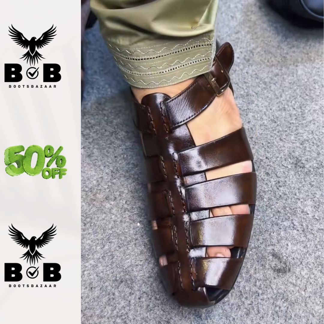 Branded Pure Imported Leather Handmade Strap Sandal New