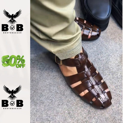 Branded Pure Imported Leather Handmade Strap Sandal New