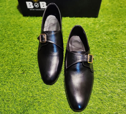 Elite Black Monk Strap Shoes – Full Genuine Cow Leather with Leather Sole