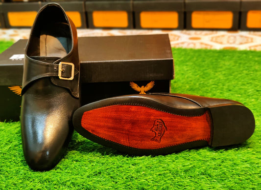 Elite Black Monk Strap Shoes – Full Genuine Cow Leather with Leather Sole